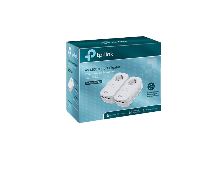 TP-LINK AV1300 3-port Gigabit Passthrough Powerline Starter Kit TL-PA8030P  KIT (TL-PA8030PKIT) - The source for WiFi products at best prices in Europe  