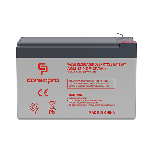 Conexpro BATTERY AGM 12V, 9AH, Lifetime 10 Years, Faston 6,3mm, Deep Cycle
