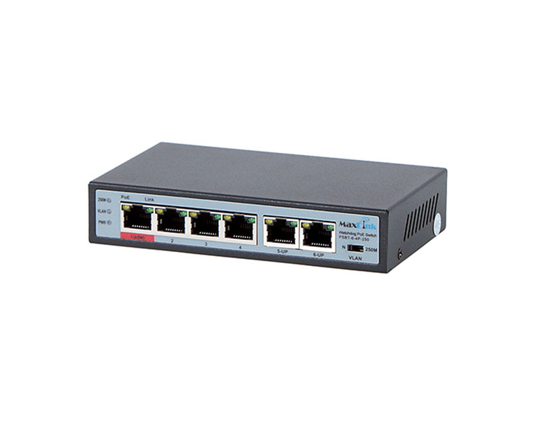 MaxLink PSBT-6-4P-250 PoE switch, 6x LAN/4x PoE 250m, 802.3af/at/bt