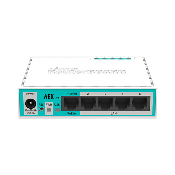 MikroTik RB750r2 hEX lite, 5xLAN, 850MHz CPU, 64MB RAM, RouterOS L4