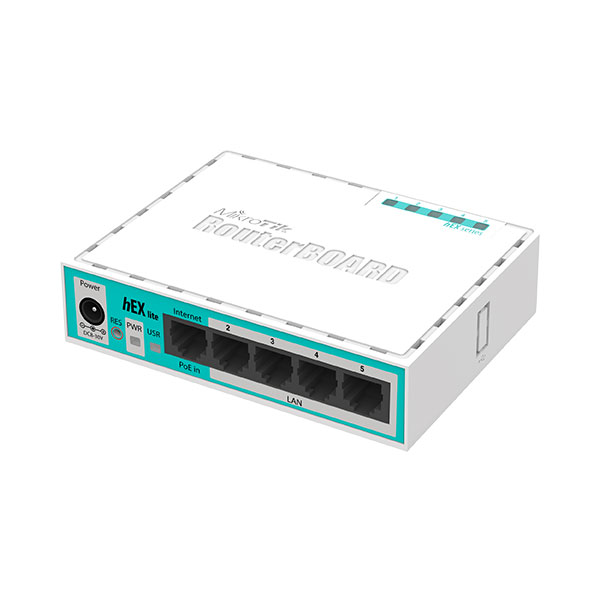 MikroTik RB750r2 hEX lite, 5xLAN, 850MHz CPU, 64MB RAM, RouterOS L4