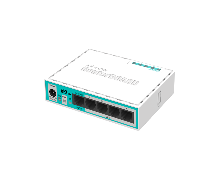 MikroTik RB750r2 hEX lite, 5xLAN, 850MHz CPU, 64MB RAM, RouterOS L4
