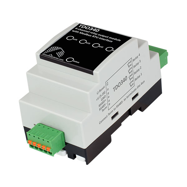 Teracom TDO340 MODBUS RTU relay output module, 4-Channel with SPST relay contacts