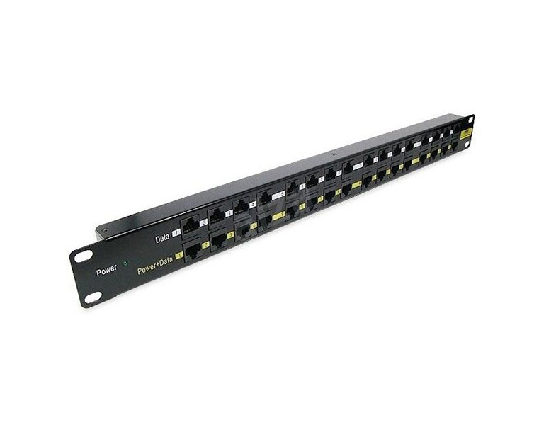 MaxLink POE-PAN16 POE panel 16 ports, 1U for 19 rack, shielded, black